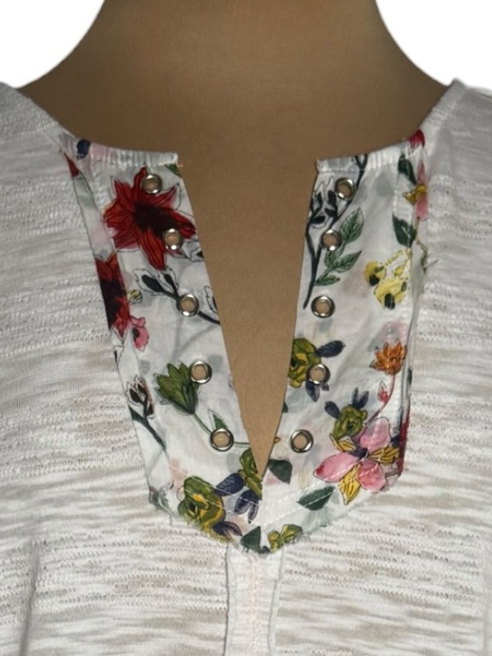 POL Multicolor Floral V-Neck Oversized Slub Knit Star Patch Pull Over Top Size M - Picture 10 of 10
